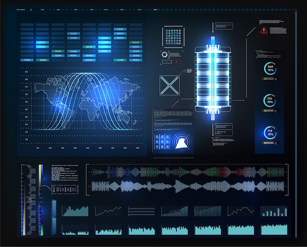 Приложение hud ui. футуристический пользовательский интерфейс hud и элементы инфографики. абстрактная виртуальная графика