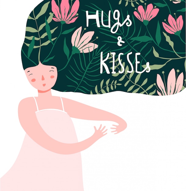 Hug and Kiss Dreaming of Love and Flowers Girl