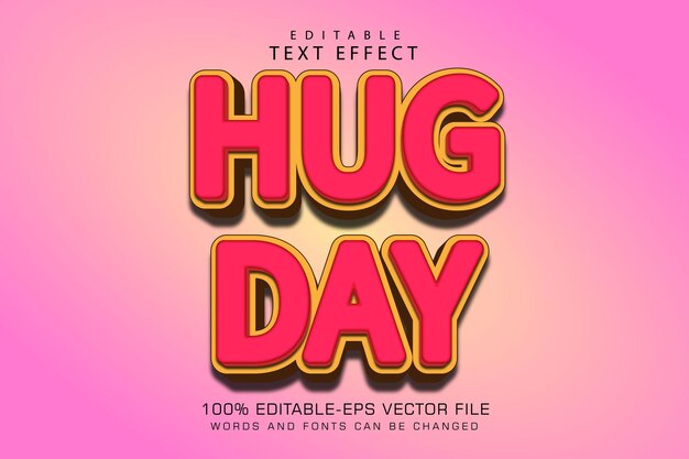 Hug day editable text effect 3 dimension emboss cartoon style