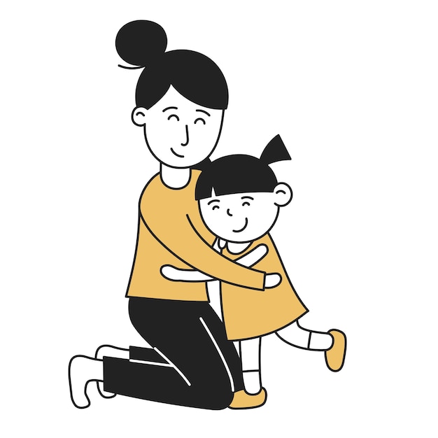 Vector hug hand drawn kid and family doodle icon