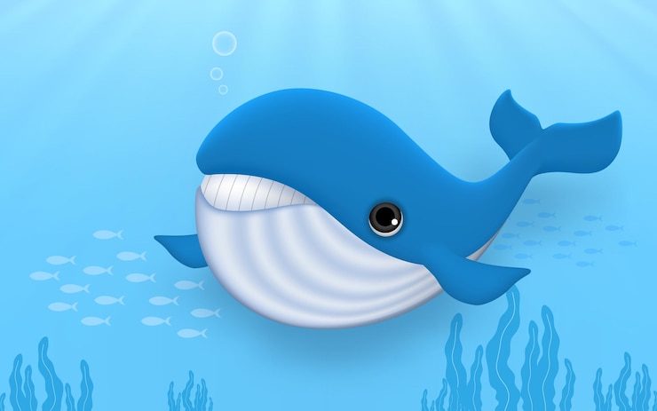 Vector huge blue whale under the sea. cute underwater creatures live under the sea fauna of tropical cartoon  illustration.