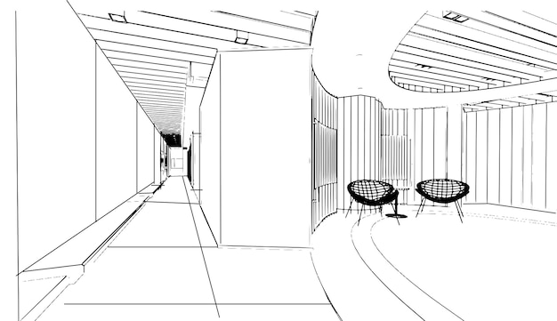 Огромная офисная площадь офис для линейных рисунков3d rendering