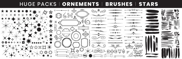 Huge pack ornements brushes stars vector illustration