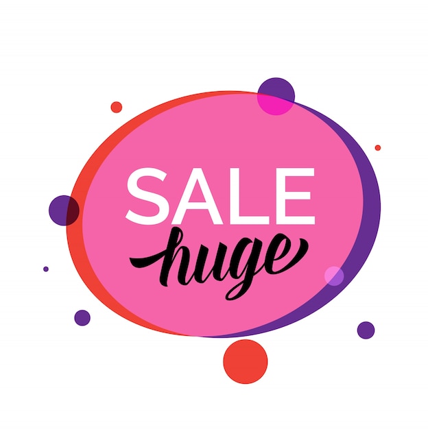 Vector huge sale lettering in pink oval with red and violet dots.