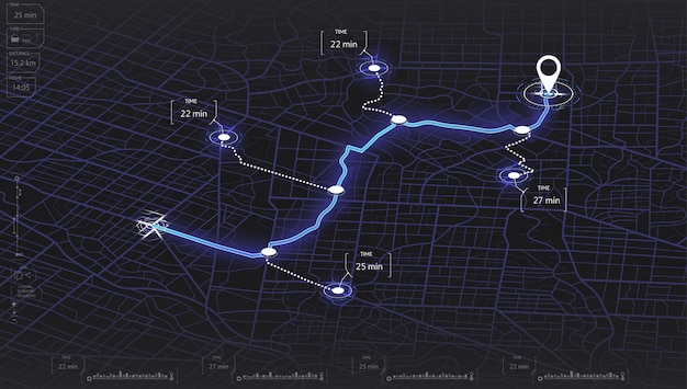ポイアイソメマップ都市地図ルート位置シンボルとナビゲーションシステムを備えた都市の巨大な計画