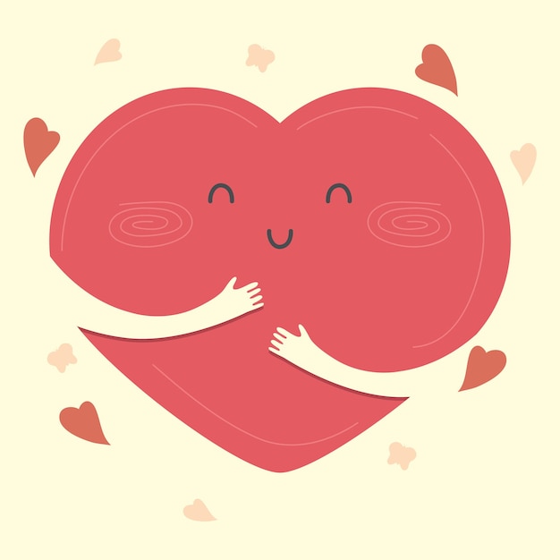 Vector hugging heart cartoon