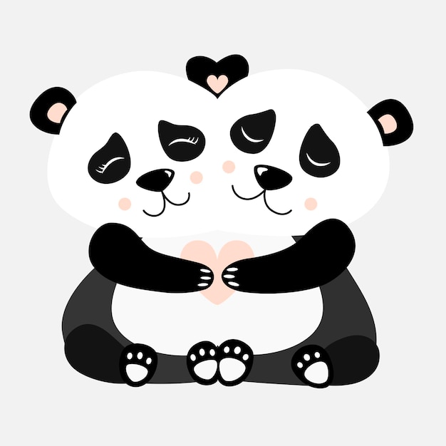 hugging panda postcard vector illustration