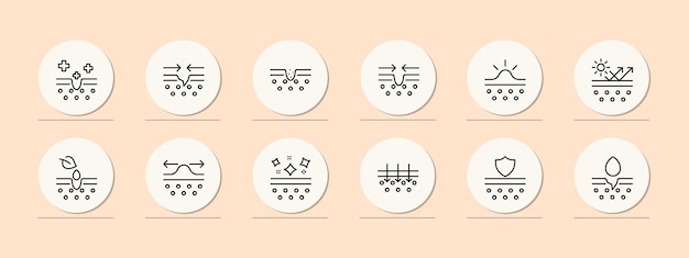 Huid genezing icon set Letsel desinfectie behandeling huidversterking huidverzorging bescherming tegen de zon Huidverzorging concept Pastel kleur achtergrond Vector lijn pictogram voor het bedrijfsleven