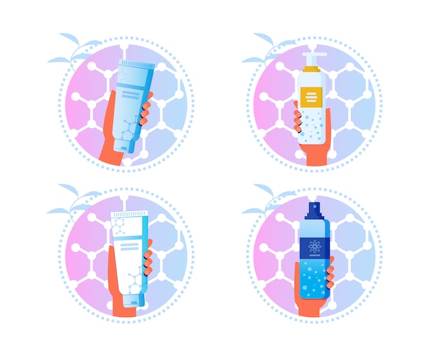 Huidverzorging cosmetica cartoon etiketten stickers set