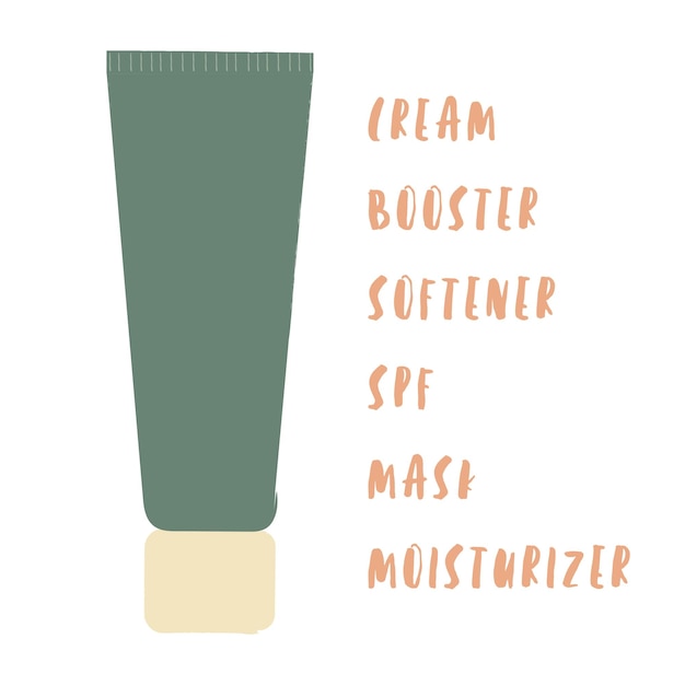 Huidverzorging geïsoleerd object handgetekende groene buis voor cosmetische producten crème masker lotion spf Platte vectorillustratie met letters