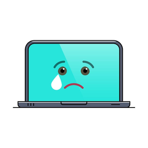 Huilende laptopcomputer geïsoleerde emoticon