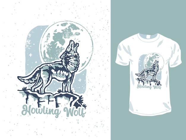 Vector huilende wolf minimalistisch t-shirtontwerp