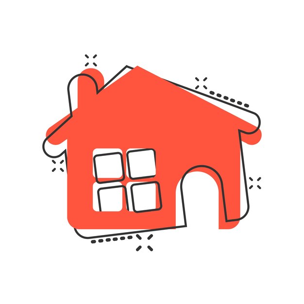 Huis bouwen pictogram in komische stijl Home appartement vector cartoon afbeelding pictogram Woning business concept splash effect