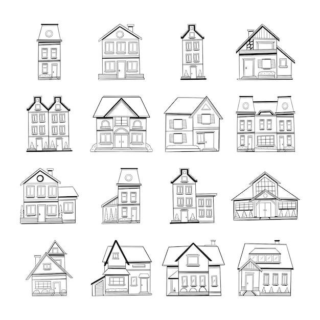 Huis doodle hand getrokken vector set