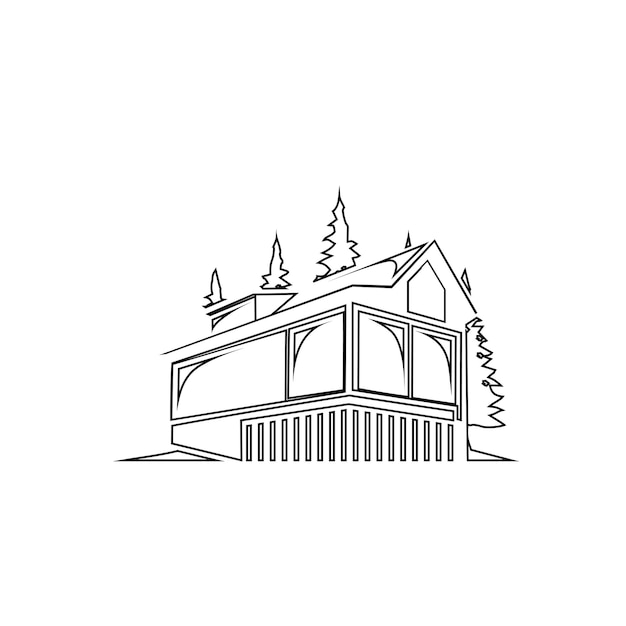 huis en bomen schets ontwerp logo