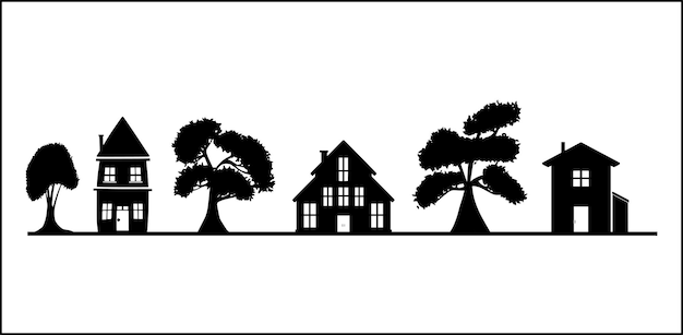 Vector huis en boom in silhouet