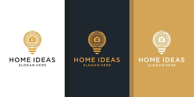 Huis en lamp creatief ontwerp logo set