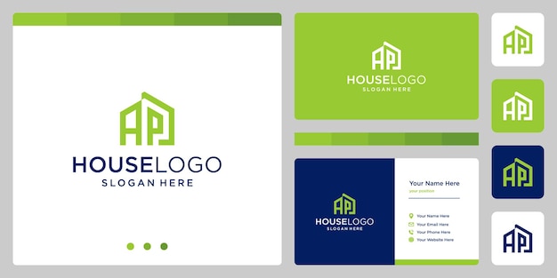 Huis gebouw ontwerp logo met initialen letter P. visitekaartje ontwerp