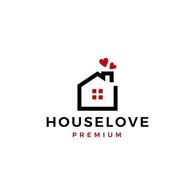 Huis liefde hart zorg huis onroerend goed hypotheek dak schoorsteen logo vector pictogram illustratie