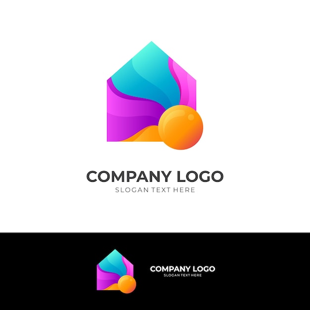 Vector huis logo en zon ontwerpsjabloon, 3d-kleurrijke icon