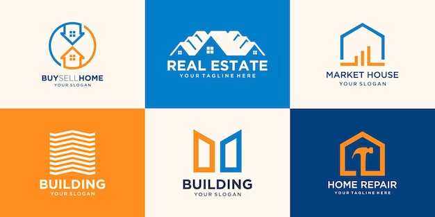 Huis Logo Set, Creative Home Logo Collection gecombineerd hamerelement, Abstract Buildings Logo Set.