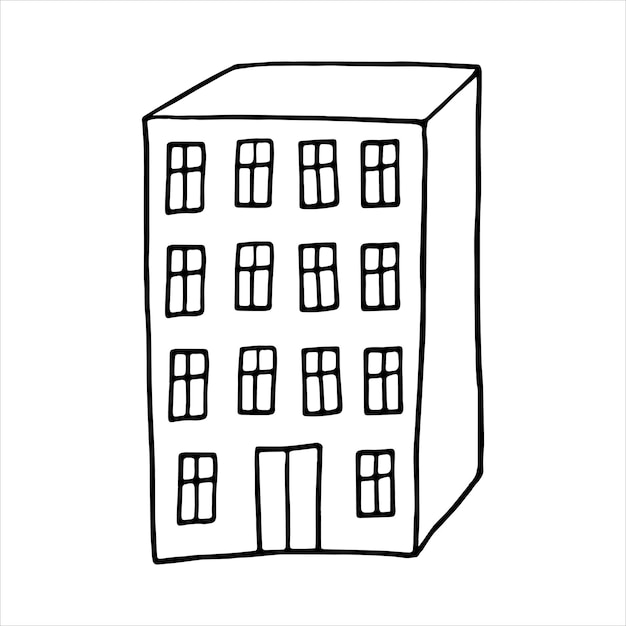Vector huis met meerdere verdiepingen in doodle-stijl