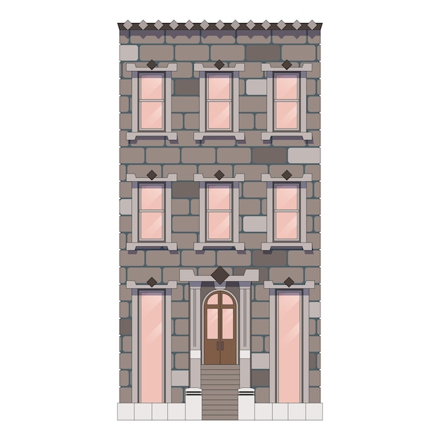 huis met meerdere verdiepingen met crèmekleurige bakstenen, kasteel, oude stijl, retro gevel, grote ramen, vector i