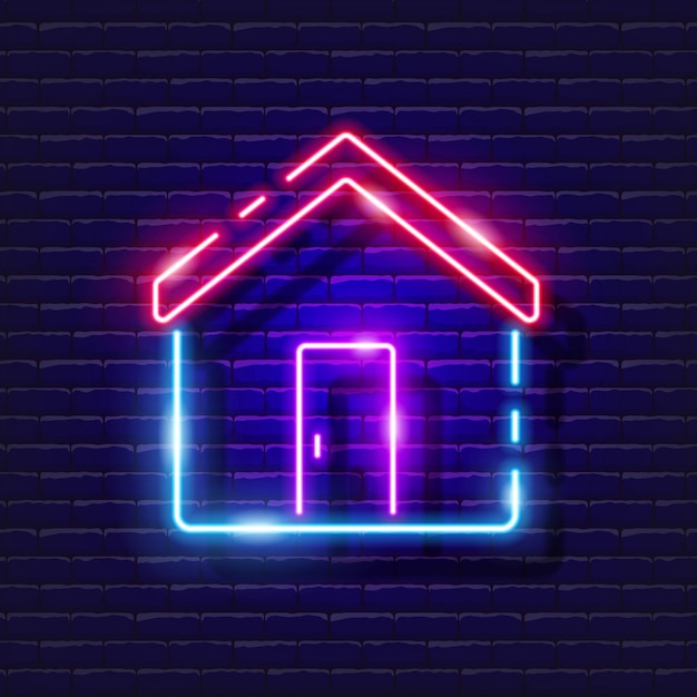 Vector huis neon pictogram vectorillustratie voor ontwerp landgoed gloeiende teken bouwhulpmiddelen concept