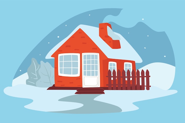 Huis omgeven door sneeuw en sneeuwstorm vectoren