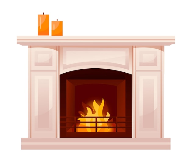 Huis open haard met brandhout vlammen. Thuis open haarden. Cartoon vectorillustratie