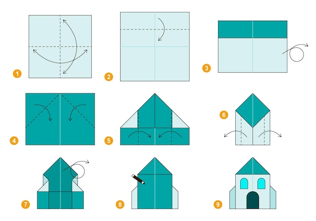 Huis origami schema tutorial bewegend model Origami voor kinderen Stap voor stap hoe je een huis maakt