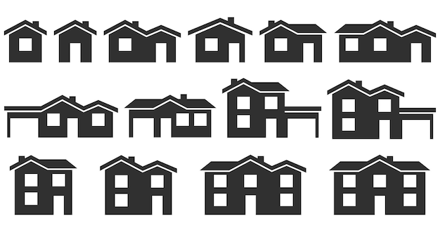 Huis pictogram set van zwarte huizen symbolen vector illustratie
