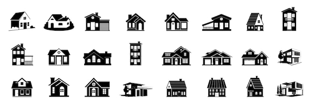 Huis pictogram vector symbool landgoed woningbouw appartement dak instellen schoorsteen residentiële vectorillustratie