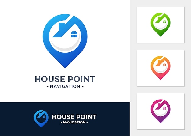 Huis punt logo vector Pin pictogram met home combinatie creatieve gps kaart punt locatie symbool conc