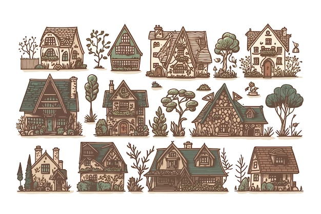 Huis silhouet collectie huis set Flat Vector illustratie