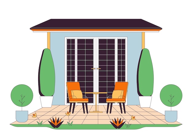 Vector huis terras meubels 2d lineaire cartoon object