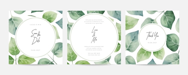 Huis thema trouwkaart uitnodiging Hand getekende groene bladeren trouw uitnodiging kaart sjabloon