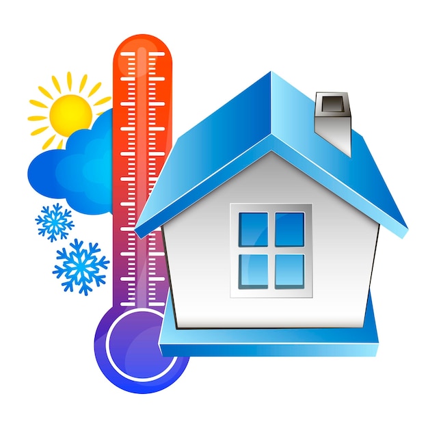 Huis thermometer wolk zon en sneeuwvlokken