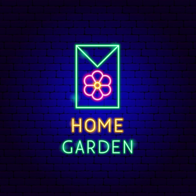 Huis tuin neon label. vectorillustratie van natuurpromotie.