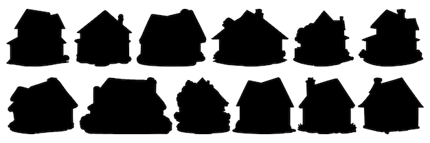 Vector huisbouw silhouetten set grote pakket van vector silhouette ontwerp geïsoleerde witte achtergrond