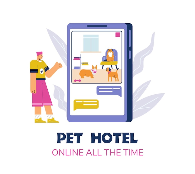 Huisdier hotel online klanten diensten banner sjabloon platte vectorillustratie