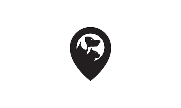 Huisdieren hond kat met pin kaart locatie logo symbool pictogram vector grafische ontwerp illustratie