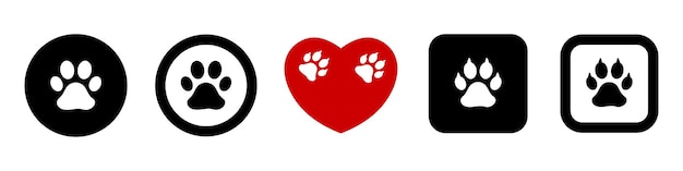 Huisdiervriendelijke verzameling pictogrammen met voetafdruk van katten en honden Producten voor huisdieren logo