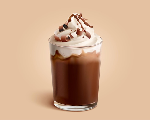 Huisgemaakte warme chocolade met room en topping 3d drank element geïsoleerd op beige achtergrond