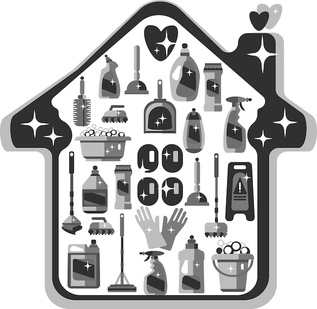 Huishoudelijk werk bezem en dweil Veegmachine bezems huis schoonmaken dweilen en opruimen bezem met stoffer Bezem keuken en badkamer hygiëne of huishoudelijk werk apparatuur Geïsoleerde cartoon vector illustratie symbolen set