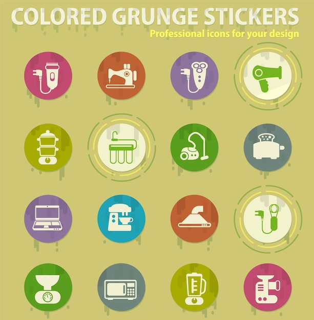Huishoudelijke apparaten gekleurde grunge pictogrammen