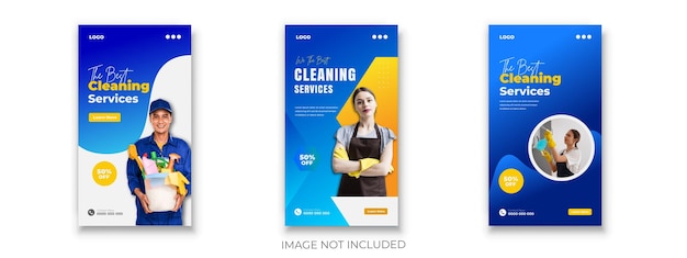 Huishoudelijke schoonmaakdiensten social media post en instagram story of reclame bundel banner ontwerp