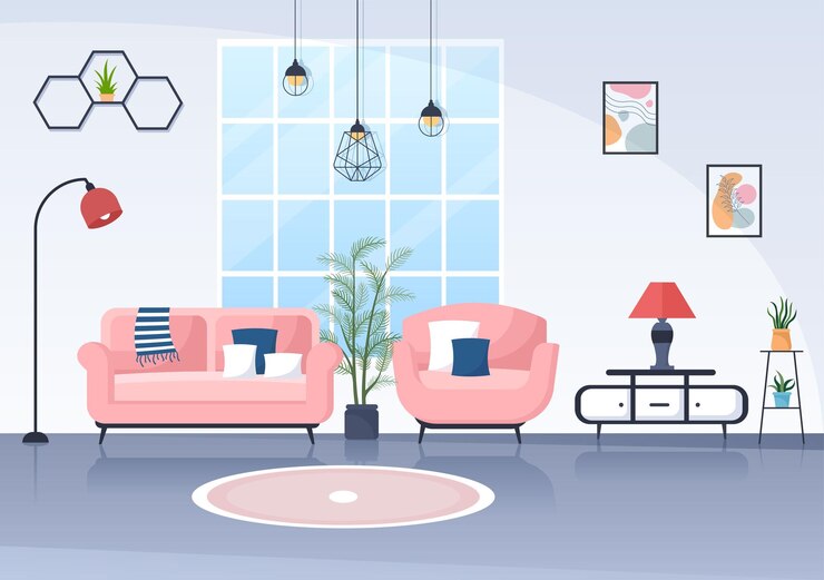Vector huismeubilair platte ontwerpillustratie voor de woonkamer om comfortabel te zijn