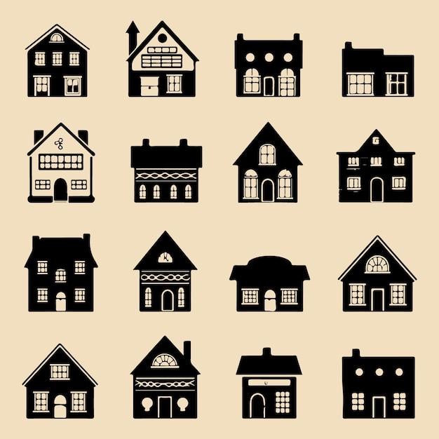 Huisset zwarte silhouet vector
