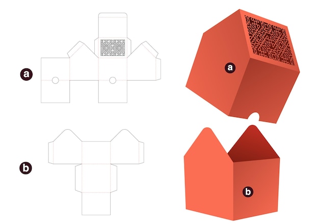 Huisvormige kom met gestencilde gestanste sjabloon en 3d-mockup